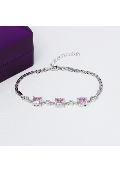 Nagiss Kare Model 5 MM Pembe Zirkon Taşlı 925 Ayar Gümüş Kadın Bileklik