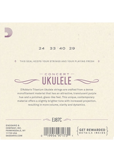 D'addario Ej87C Titanium Ukulele. Concert Takım Tel Ukulele Teli D'addario Ej87C Titanium Ukulele. Concert Takım Tel Ukulele Teli