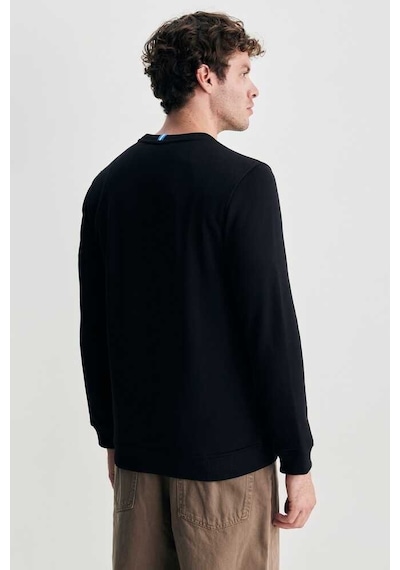 Ucla Valley Siyah Bisiklet Yaka Baskılı Standard Fit Erkek Sweatshirt Siyah