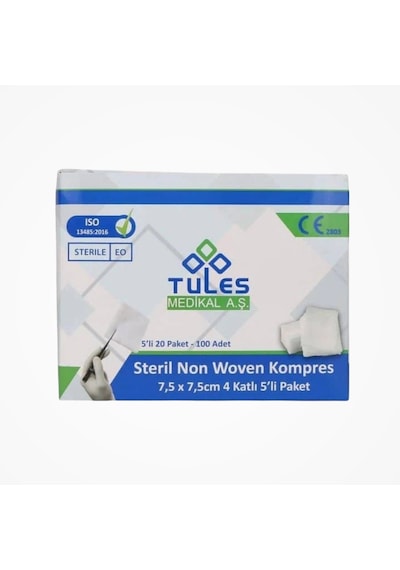 Tules Steril Non Woven Kompres 7,5 Cm X 7,5 Cm 4 Katlı 5 Li Zarf 100 Lü Kutu - 12 Kutu