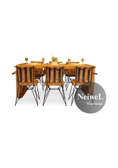 Neiwel Ornel Doğal Ahşap Mutfak Ve Yemek Masası-100-200 Açık Ceviz