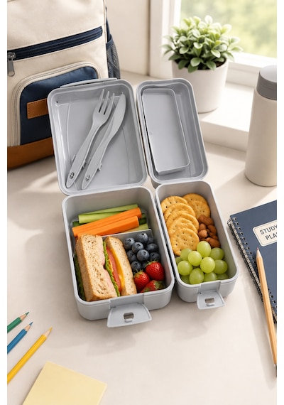 Takeaway 1300 Ml Beslenme Kabı Seti & Beslenme Kutusu Lunch Box & İki Bölmeli Gri - 911794129 Gri