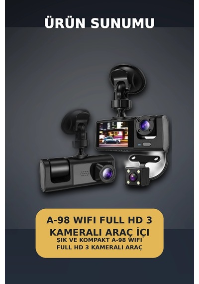 1080p Full Hd 3 Kameralı Wi-fi Araç İçi Yol Kayıt Kamerası Seti 170 Derece Park Modlu