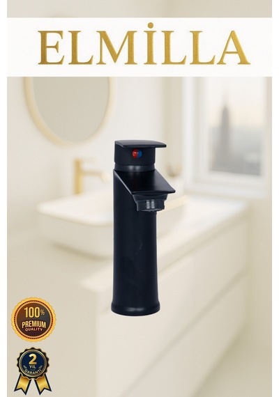 Siyah Sabit Gövde Banyo Bataryası Lavabo Musluğu