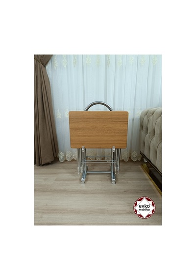 Evko Mobilya Çanta Zigon Sehpa, 4'lü Sehpa, Zigon Sehpa, Servis Sehpası, Mdf Mebran Sehpa, Katlanır Sehpa Bambu