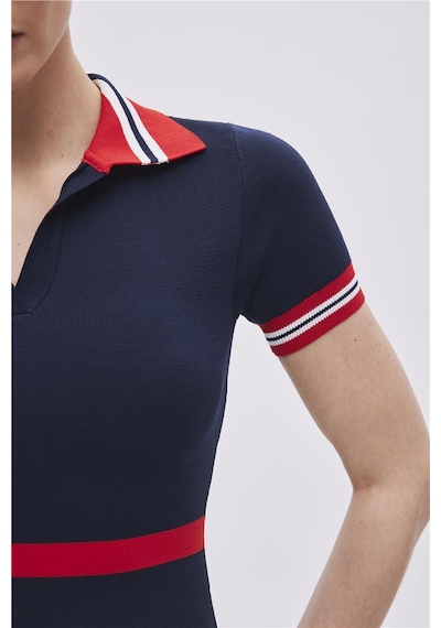 Sherin Lacivert Polo Yaka Straight Fit Triko Elbise-lacivert