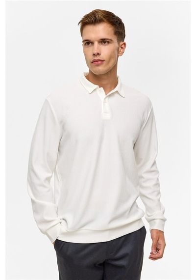 SÜVARİ Beyaz Regular Düz Polo Yaka Sweatshirt Beyaz
