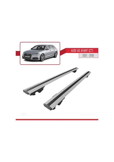 Audi A6 C7 Avant 2012-2018 Arası İle Uyumlu Hook Model Anahtar Kilitli Ara Atkı Tavan Barı Gri