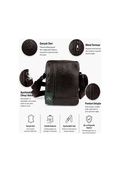 Alphaclub Bag Erkek Kahverengi Hakiki Deri Postacı El Ve Omuz Çantası Orta Boy