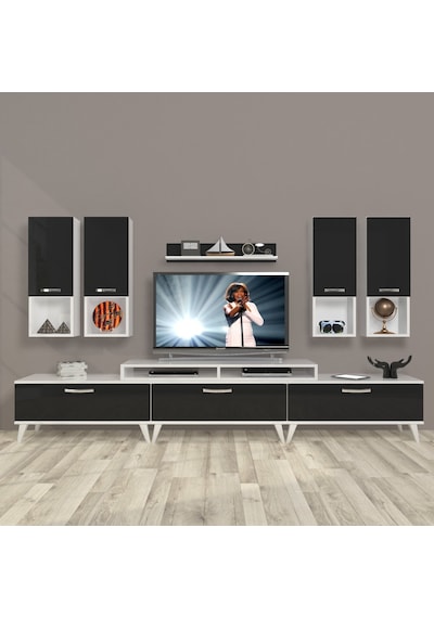 Decoraktiv Ekoflex 8da Mdf Retro Tv Ünitesi Tv Sehpası Beyaz - Siyah