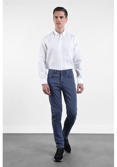 İmza İndigo Mavi Pamuklu 5 Cep Düz Paça Slim Fit Casual Denim Pantolon 1023260152