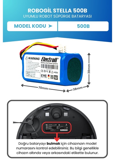 Robogil Stella 500b Uyumlu Batarya Standart Kapasite 2600mah Pil