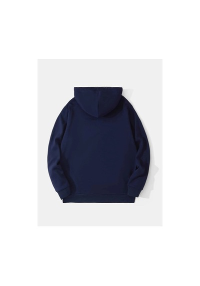 Düz Basic Kalın Kışlık Sweatshirt - Lacivert Oversize Kapüşonlu Lacivert