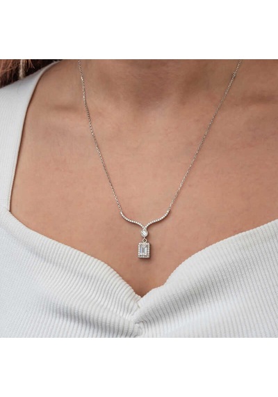 Gümüş Baget Taşlı Gerdanlık Model Kadın Kolye Gümüş