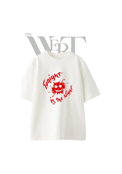 Thewert Red Splatter Smiley Tasarım Baskılı Ünisex Beyaz Oversize T-shirt