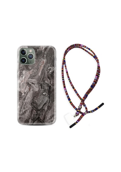 Apple Uyumlu iPhone 11 Pro Max Kılıf Rasta Boyun Askılı Gri Mermer 1376