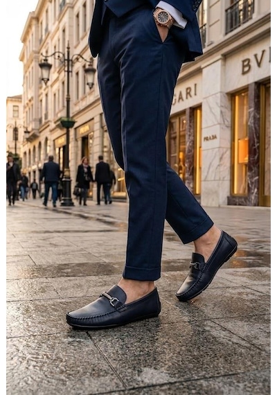 Pierre Cardin 90155 Rahat Esnek Hakiki Deri Erkek Loafer Ayakkabı Lacivert