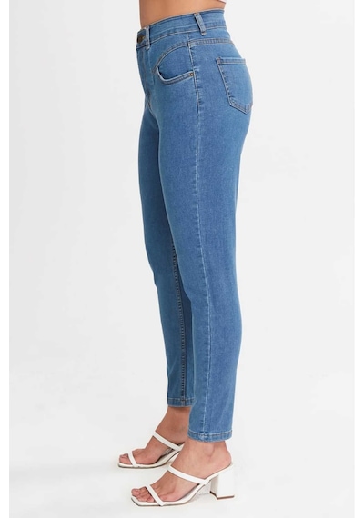 Shevega Kadın Mavi Ön Contali Likrali Dar Paça Jeans Pantolon Mavi