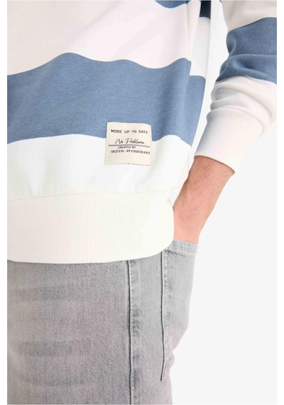 Defacto Boxy Fit Bisiklet Yaka Çizgili Sweatshirt A9066ax25augr171 Gri