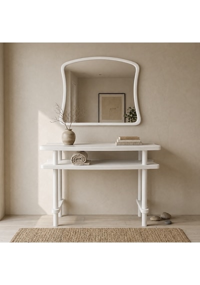 60x38x77 Cm Aynalı Masif Kayın Dresuar Modern İskandinav Antre Konsolu & Makyaj Masası Beyaz 60x38x77 Cm Aynalı Masif Kayın Dresuar Modern İskandinav Antre Konsolu & Makyaj Masası Beyaz
