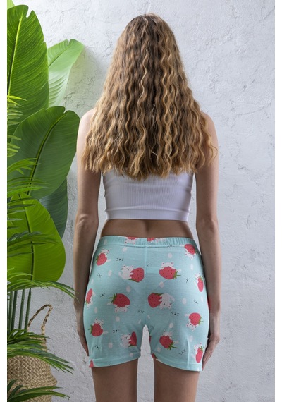 Giysa Kadın Beli Lastikli Desenli Şort Pijama Altı Turkuaz - 2027 Turkuaz