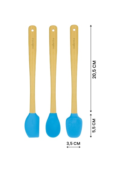 Valletta Indigo 3'lü Turkuaz Bambu Silikon Spatula Seti Uzun 26cm