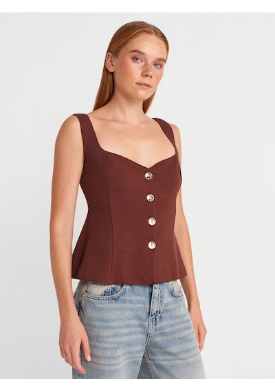 Dilvin 31987 Peplum Etekli Yelek-açık Kahve Açık Kahve