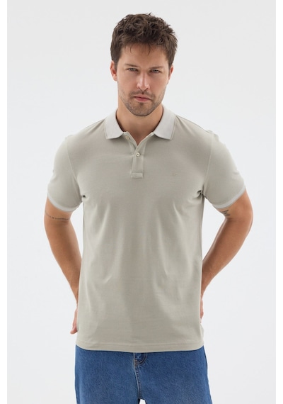Haki Polo Yaka Pike Kısa Kol Slim Fit %100 Pamuk Tişört 1011260171 Açık Haki