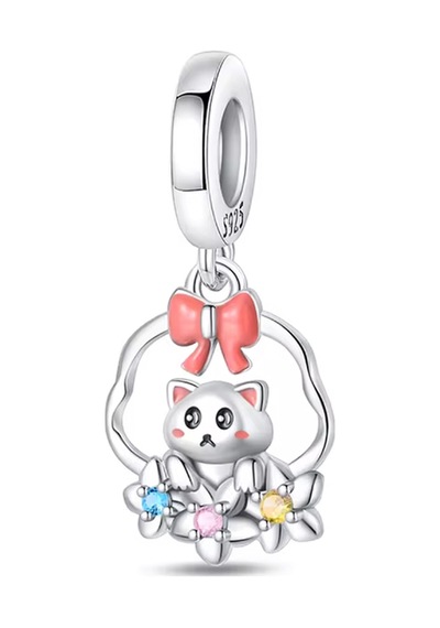 Tatlı Kedicik Sallantılı Gümüş Charm