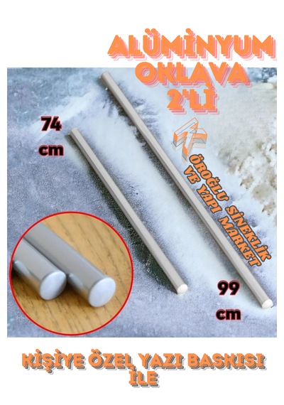 2'li Masterchef Alüminyum Paslanmaz 100-75 Cm Metal Oklava Seti
