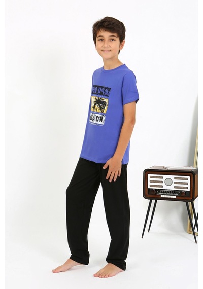 Akbeniz Erkek Çocuk Kısa Kol Penye Pijama Takım 20758 Saks