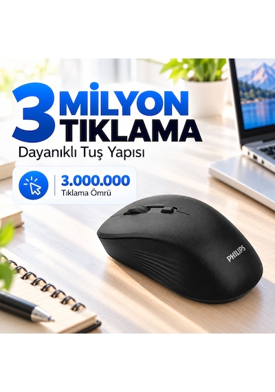 Philips SPK7538 Kablosuz Bluetooth 1600 DPI 5 Tuşlu Sessiz Mouse