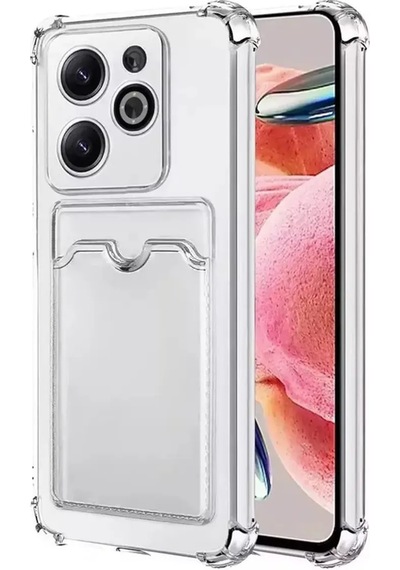 İnfinix Hot 40i Kapak Kamera Korumalı Kartlıklı Darbe Emici Özellikli Şeffaf Silikon Kılıf Şeffaf