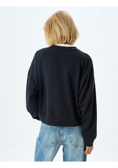 Koton Basic Sweatshirt Bisiklet Yaka Uzun Kollu Modal Karışımlı Siyah 5wak10036ek Siyah