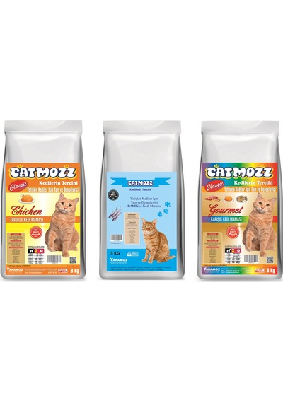 Catmozz Classic Tavuklu + Balıklı + Gourmet Yetişkin Kedi Maması 3 x 3 KG