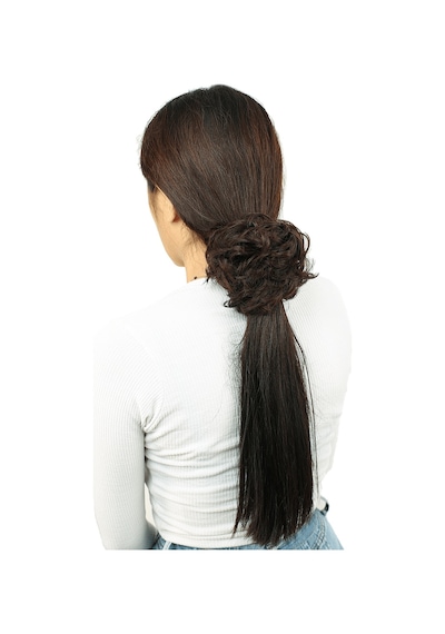 Yoğun Saçlı Lastikli Topuz Toka - Koyu Kahve Çok Renkli