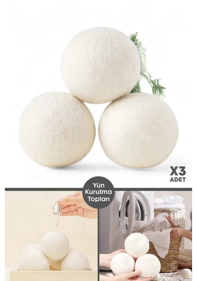 Tilbe Home 3 Adet Çamaşır Yün Kurutma Topu Xxl Büyük Boy Doğal Yu Bej