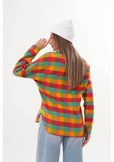 Polologin Butik Kadın Oduncu Rengarenk Cepli Spor Kesim Gömlek Çok Renkli