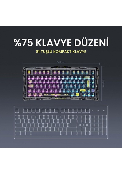 Mercury K1 Lite Kablosuz,türkçe Q, Mekanik Gaming Klavye, Rgb Işıklı, Transparent Black