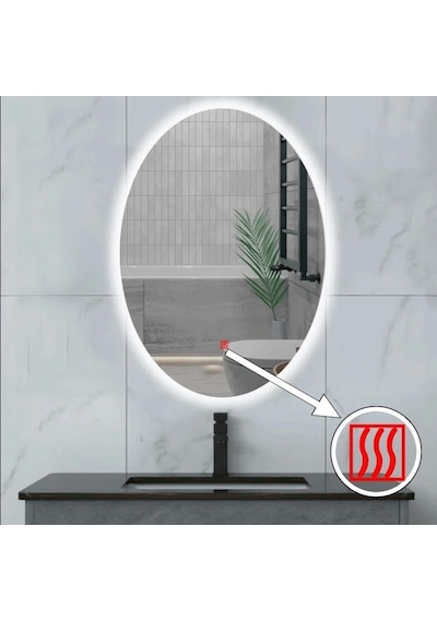 60x80 H Cm Bluetoothlu Buğu Çözücülü Dokunmatik Işıklı Ledli Elips Banyo Aynası