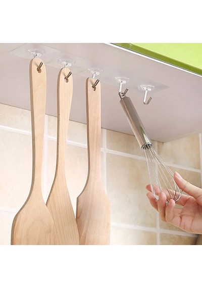 Süper Güçlü Yapışkanlı Suya Dayanıklı Şeffaf Askı 5li Set Yeniden Kullanılabilir Kancalar 4767 Çok Renkli