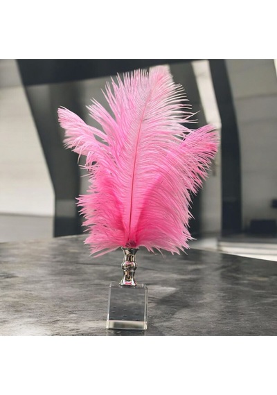 Dekoratif Küçük Boy Küp Kristal Cam Deve Kuşu Tüyü Açık Pembe Gümüş