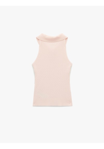Koton Slim Fit Kolsuz Saç Örgü Düğmeli Polo Yaka Triko Atlet Pembe 6sak20007ht Gül