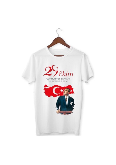 Alpşan Ticaret 29 Ekim Tişörtleri Cumhuriyet Bayramı T-shirt Beyaz