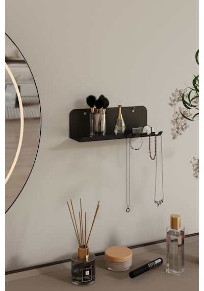 Anahtarlık Modern Metal Antre Ve Takı Düzenleyici Duvar Rafı Siyah