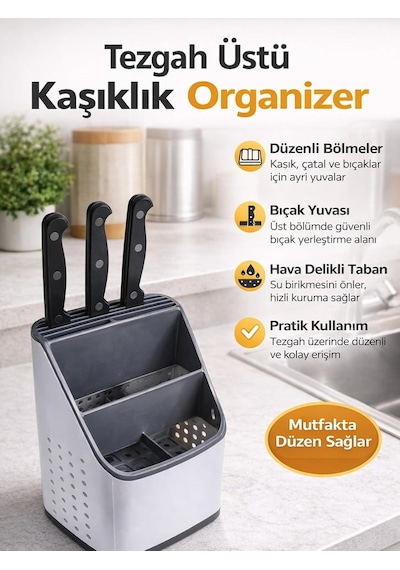 Beylini Tezgah Üstü Kaşıklık Organizer Dekoratif Kaşık Çatal Bıçak Dik Kaşıklık Mutfak Standı Düzenleyici Diğer