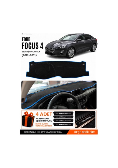 Ford Focus 4 2017-2021 Uyumlu Torpido Koruma, Torpido Örtüsü, Torpido Kılıfı - Siyah Mavi