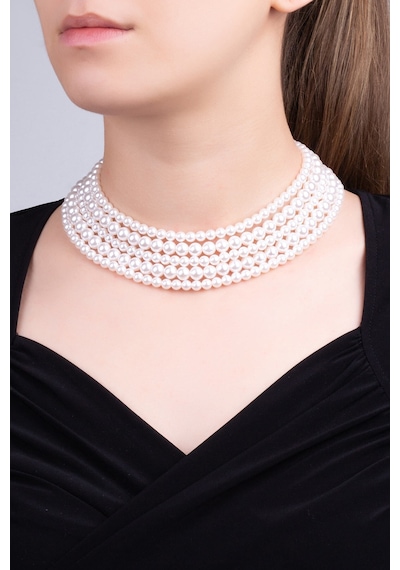 Barbara 18 Ayar Beyaz Altın Kaplama 42 Cm Gümüş Choker Kolye Gümüş - Rodyum