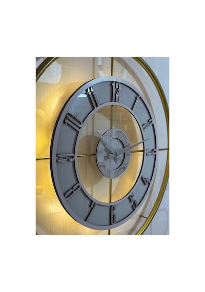 Pey Aksesuar Metal Camlı Duvar Saati 60x80 Cm Büyük Boy Işıklı Gerçek Cam Gold-şeffaf-beyaz-gümüş M61-gold-şeffaf-beyaz-gümüş