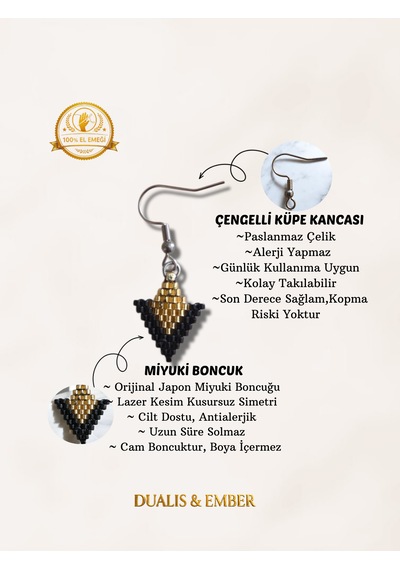 Ok Ucu Miyuki Küpe Siyah - Altın